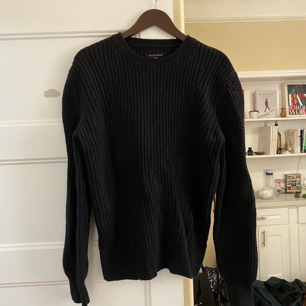 AllSaints Hiren Crew Sweater in Black, size S